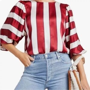 Anthropologie Maeve Maria Balloon Sleeve Striped Satin Top NWT Size 4